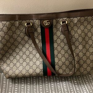 Gucci Beige and Red Monogram Tote